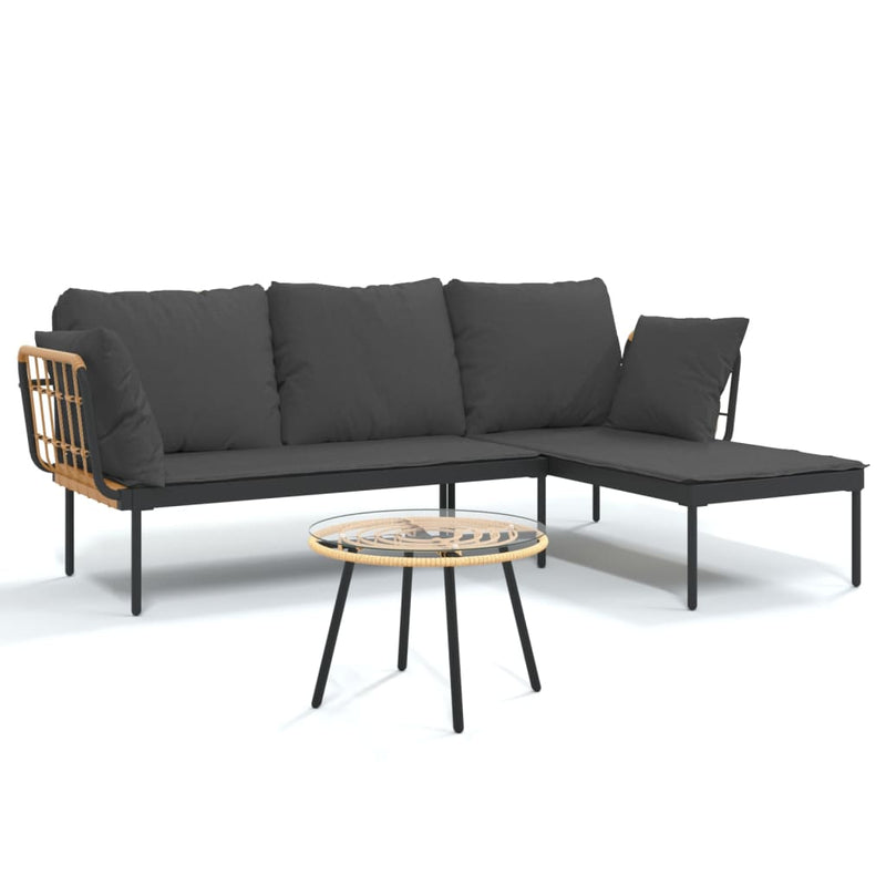 vidaXL 3 Piece Garden Lounge Set with Dark Grey Cushions Poly Rattan