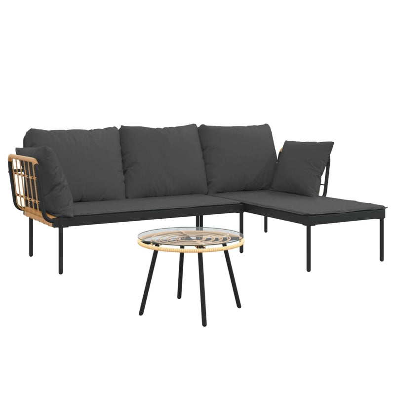 vidaXL 3 Piece Garden Lounge Set with Dark Grey Cushions Poly Rattan