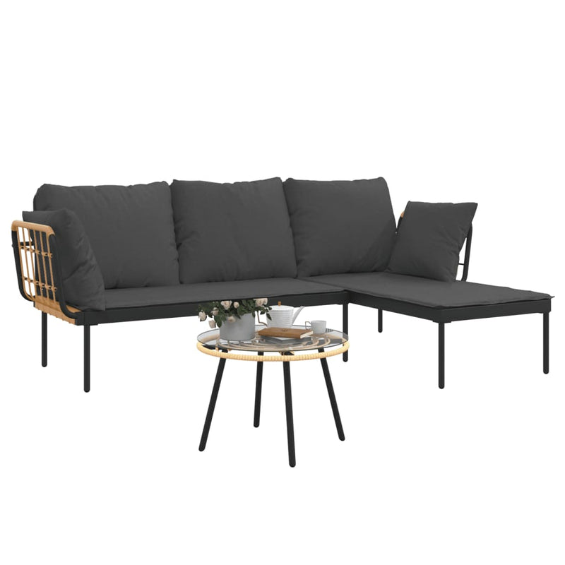 vidaXL 3 Piece Garden Lounge Set with Dark Grey Cushions Poly Rattan