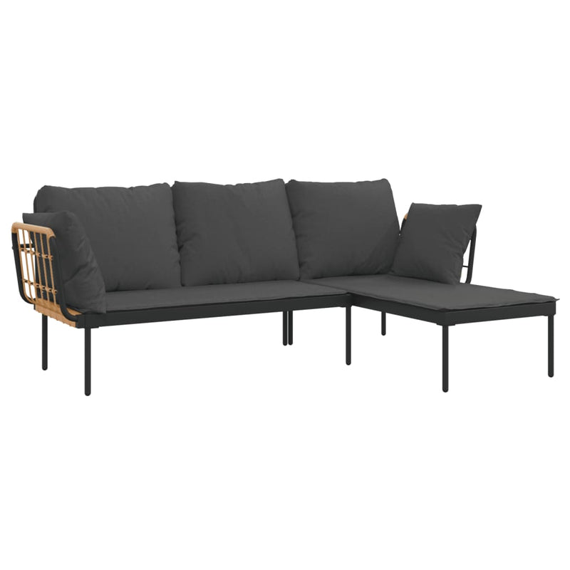 vidaXL 3 Piece Garden Lounge Set with Dark Grey Cushions Poly Rattan