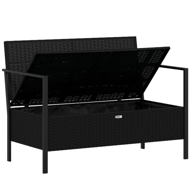 vidaXL 2-Seater Garden Bench with Cushions Black Poly Rattan