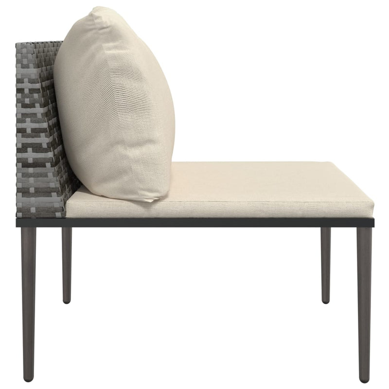 vidaXL Garden Middle Sofa with Cushions Grey Poly Rattan