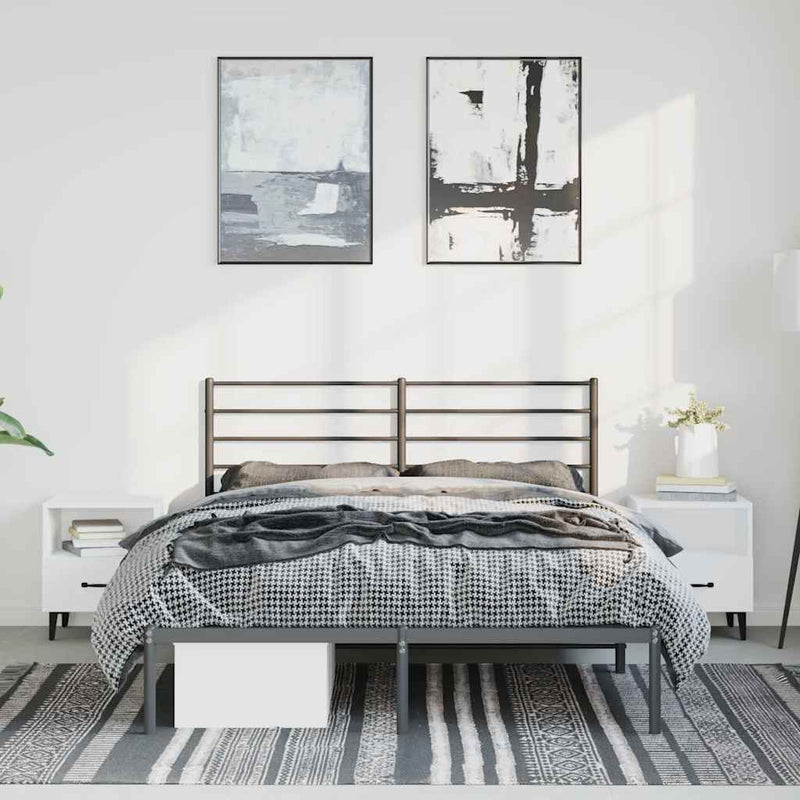 vidaXL Metal Bed Frame without Mattress with Headboard Black 150x200 cm
