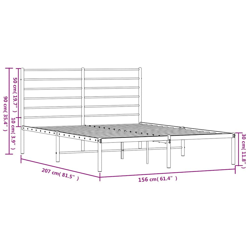 vidaXL Metal Bed Frame without Mattress with Headboard Black 150x200 cm