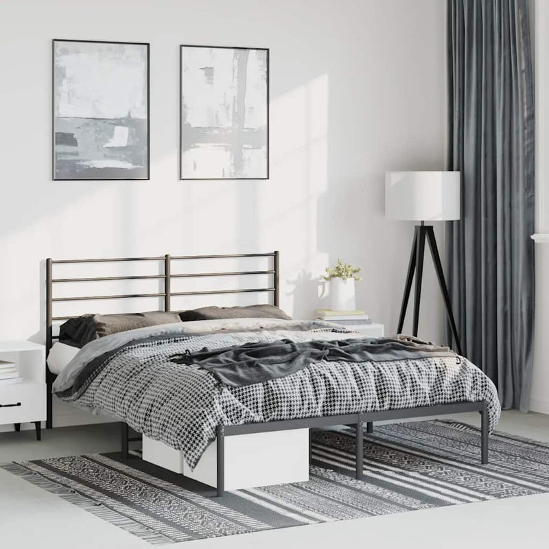 vidaXL Metal Bed Frame without Mattress with Headboard Black 150x200 cm