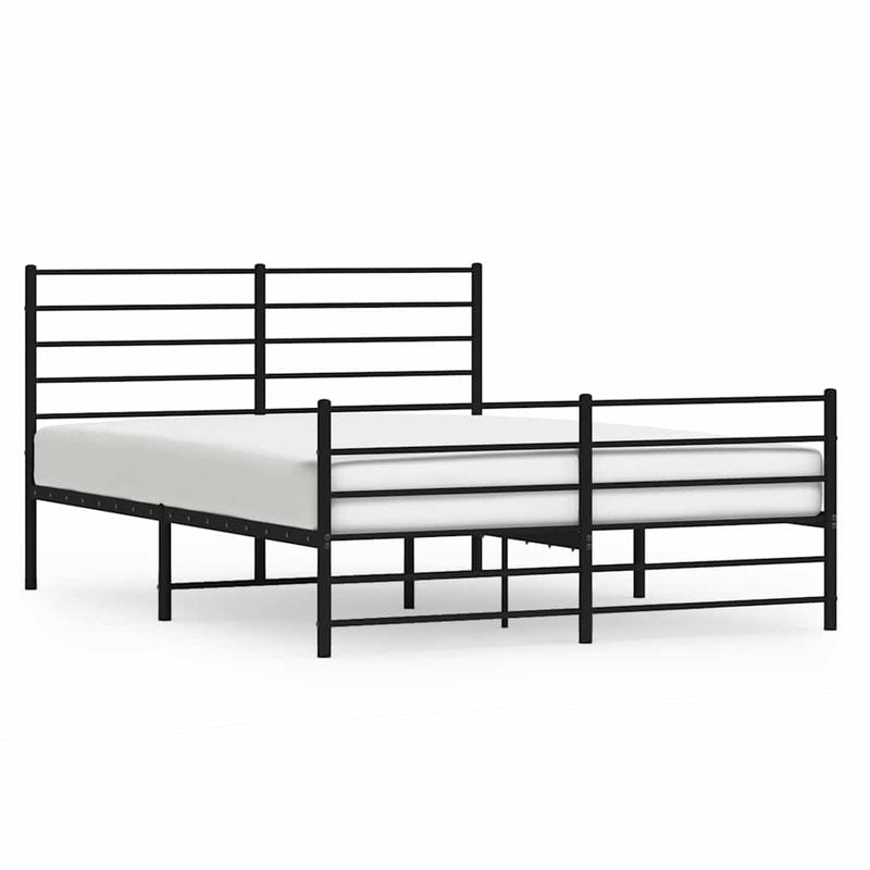 vidaXL Metal Bed Frame without Mattress with Footboard Black 135x190 cm