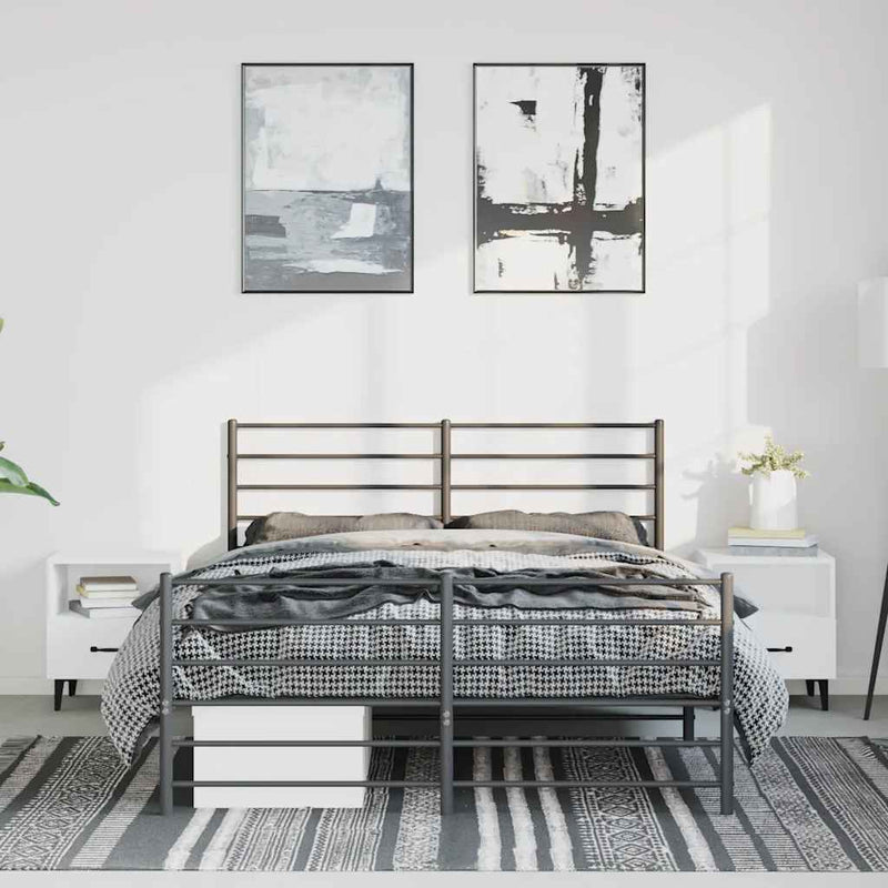 vidaXL Metal Bed Frame without Mattress with Footboard Black 135x190 cm