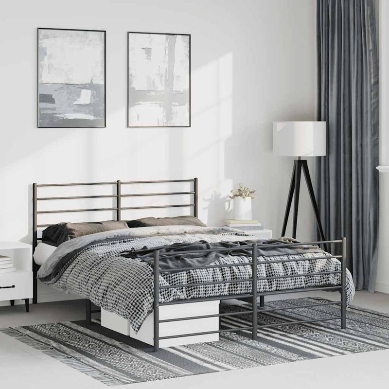 vidaXL Metal Bed Frame without Mattress with Footboard Black 135x190 cm