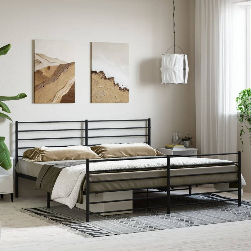 vidaXL Metal Bed Frame without Mattress with Footboard Black 183x203 cm King