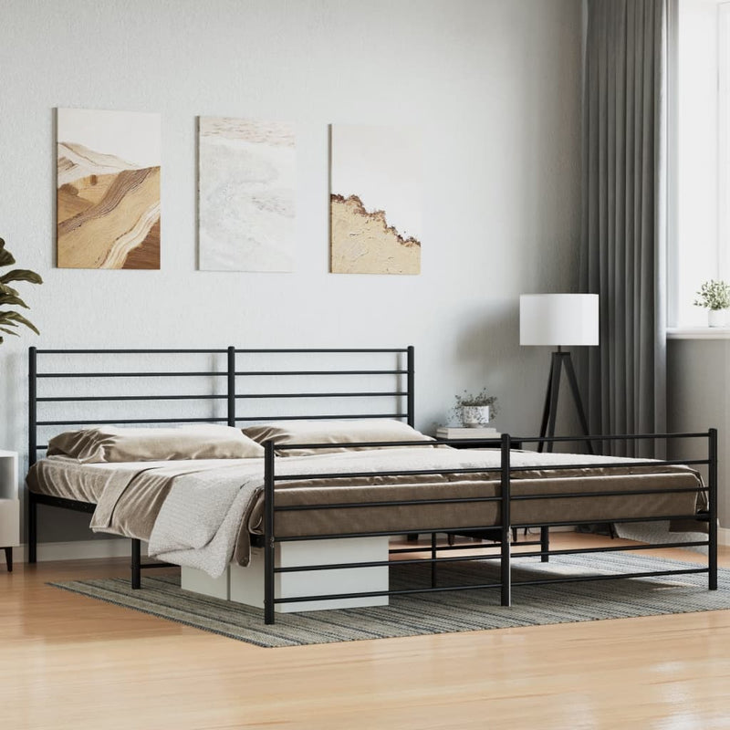 vidaXL Metal Bed Frame without Mattress with Footboard Black 183x203 cm King