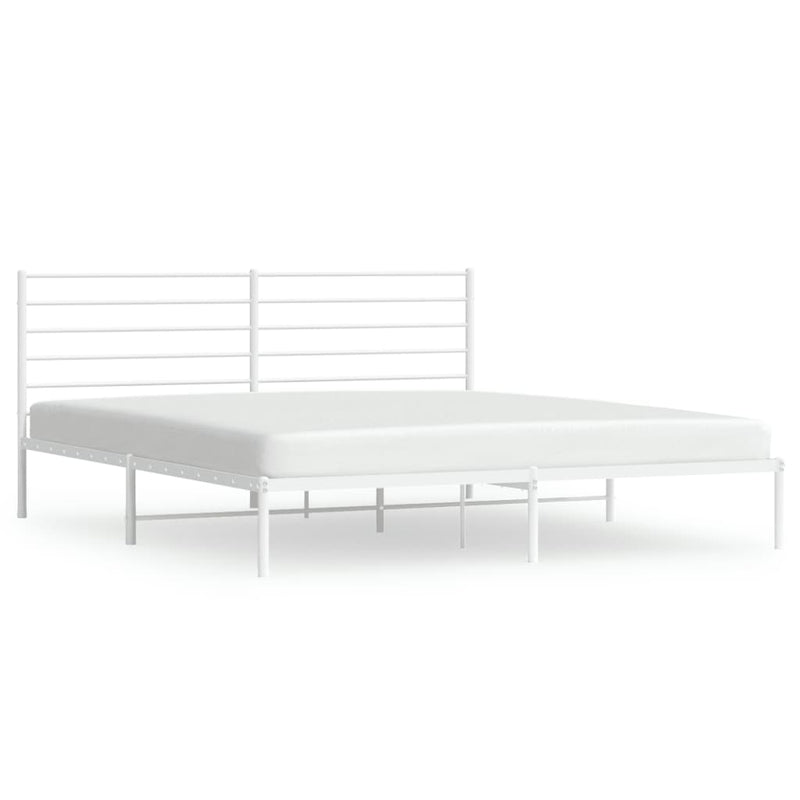 vidaXL Metal Bed Frame without Mattress with Headboard White 183x203 cm King