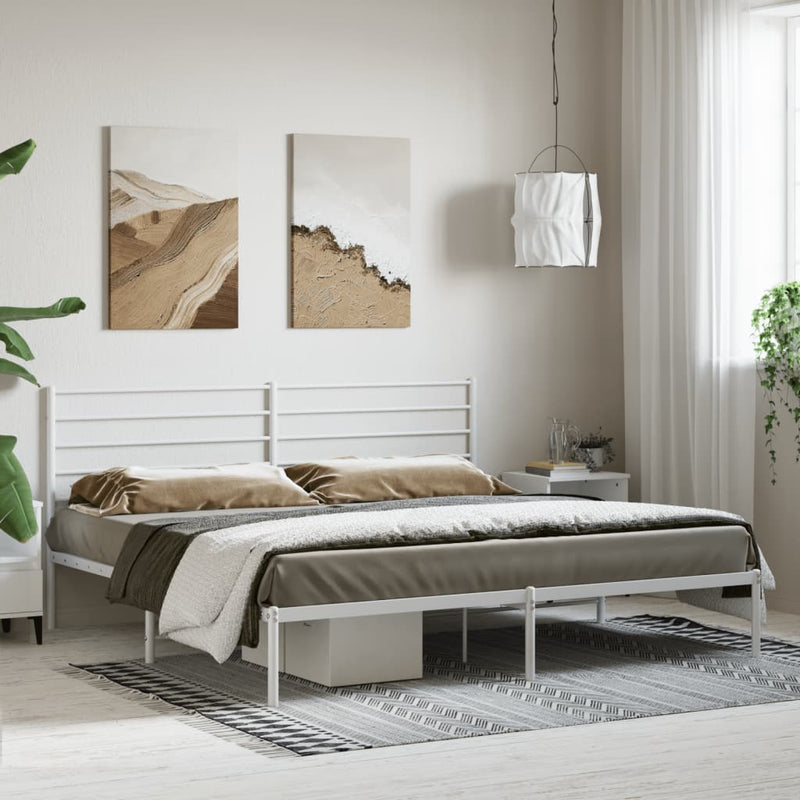 vidaXL Metal Bed Frame without Mattress with Headboard White 183x203 cm King