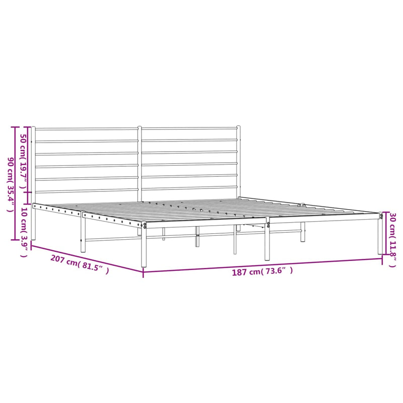 vidaXL Metal Bed Frame without Mattress with Headboard White 183x203 cm King