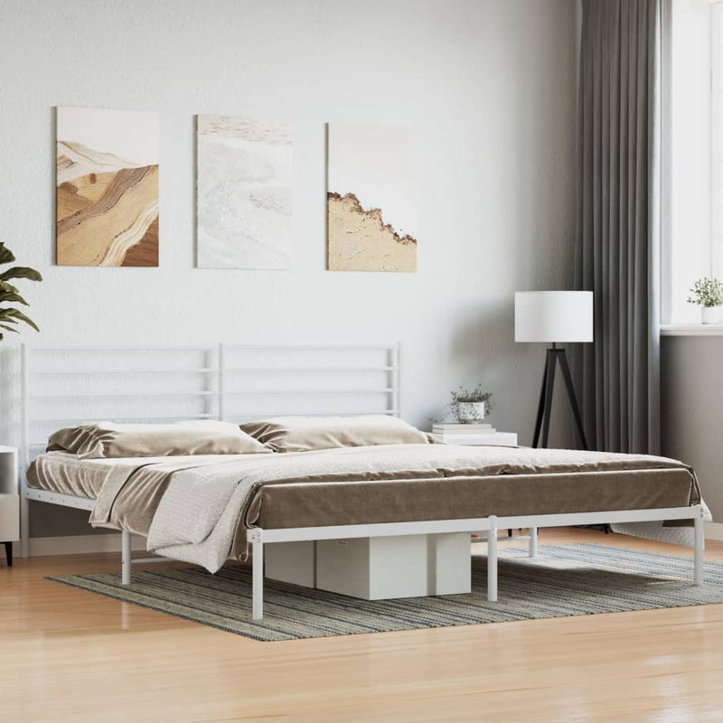 vidaXL Metal Bed Frame without Mattress with Headboard White 183x203 cm King