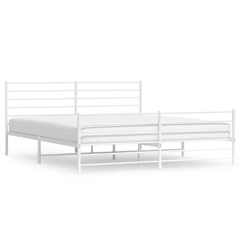 vidaXL Metal Bed Frame without Mattress with Footboard White 183x203 cm King