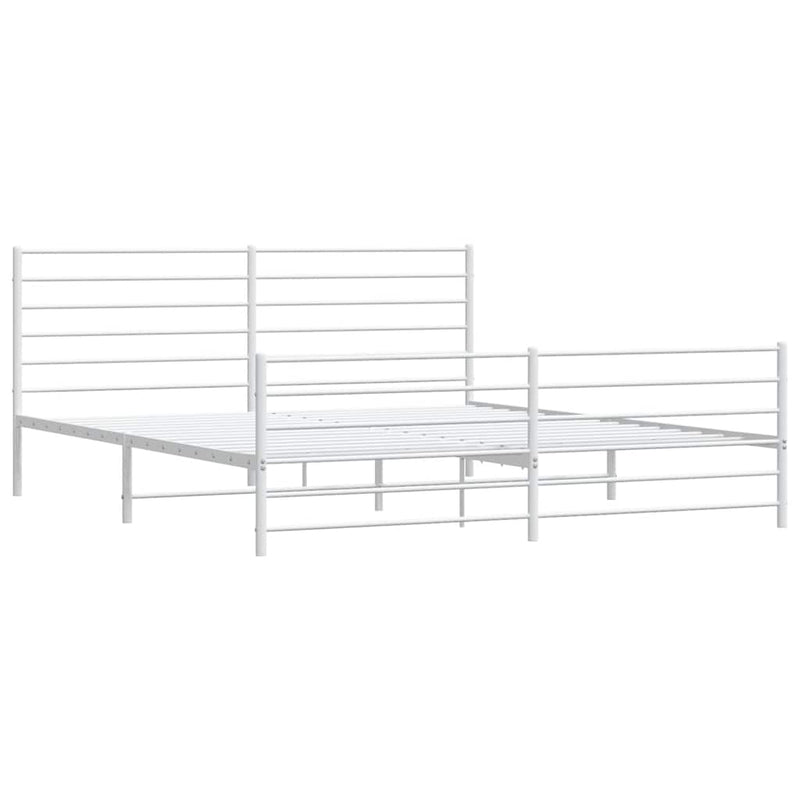 vidaXL Metal Bed Frame without Mattress with Footboard White 183x203 cm King