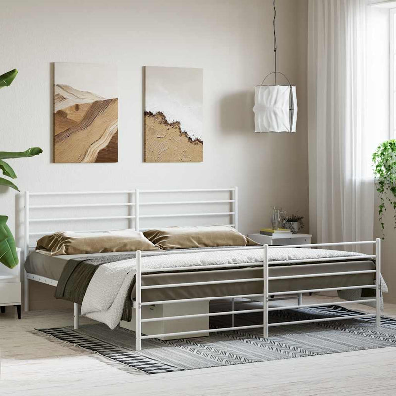 vidaXL Metal Bed Frame without Mattress with Footboard White 183x203 cm King