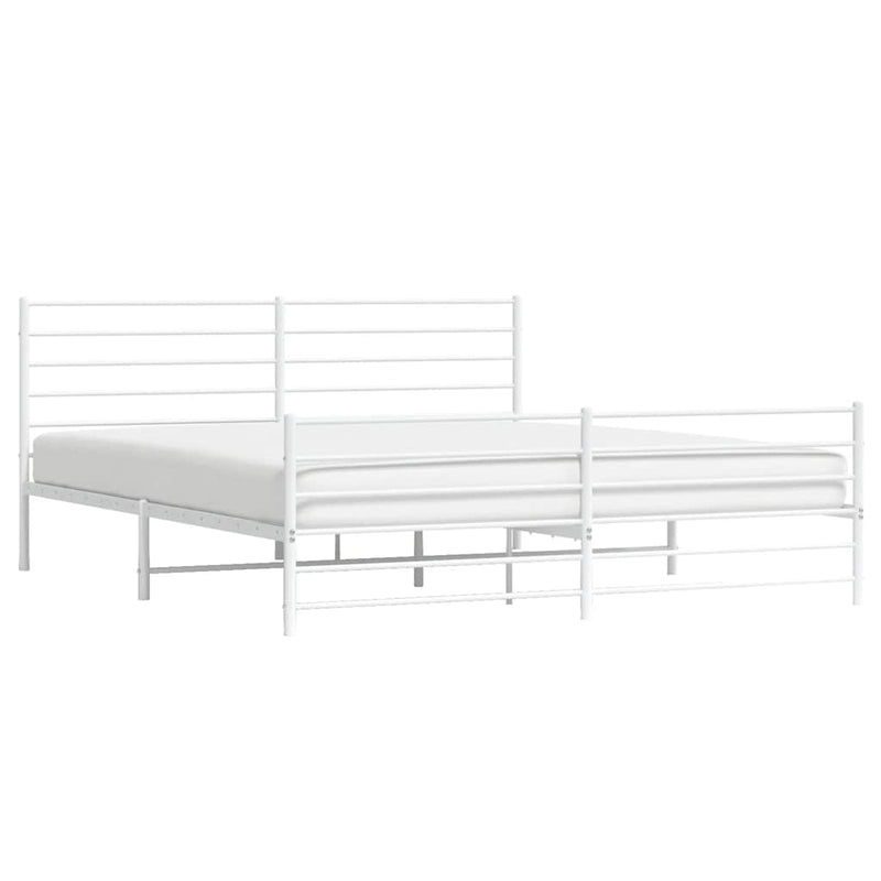 vidaXL Metal Bed Frame without Mattress with Footboard White 183x203 cm King