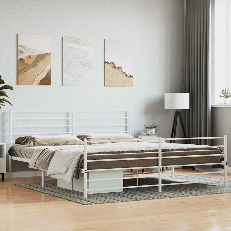 vidaXL Metal Bed Frame without Mattress with Footboard White 183x203 cm King