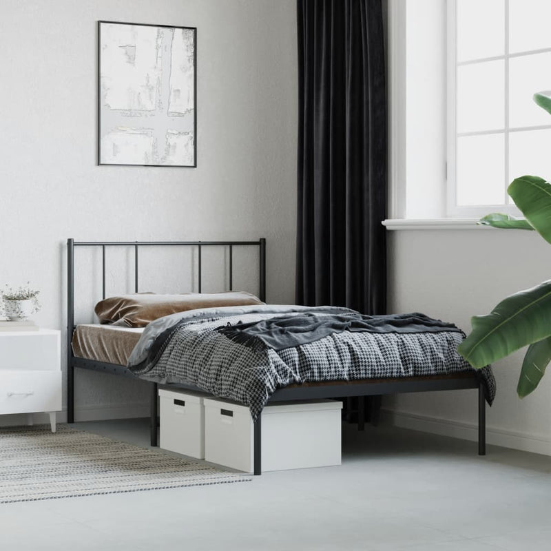 vidaXL Metal Bed Frame without Mattress with Headboard Black 107x203 cm King Single
