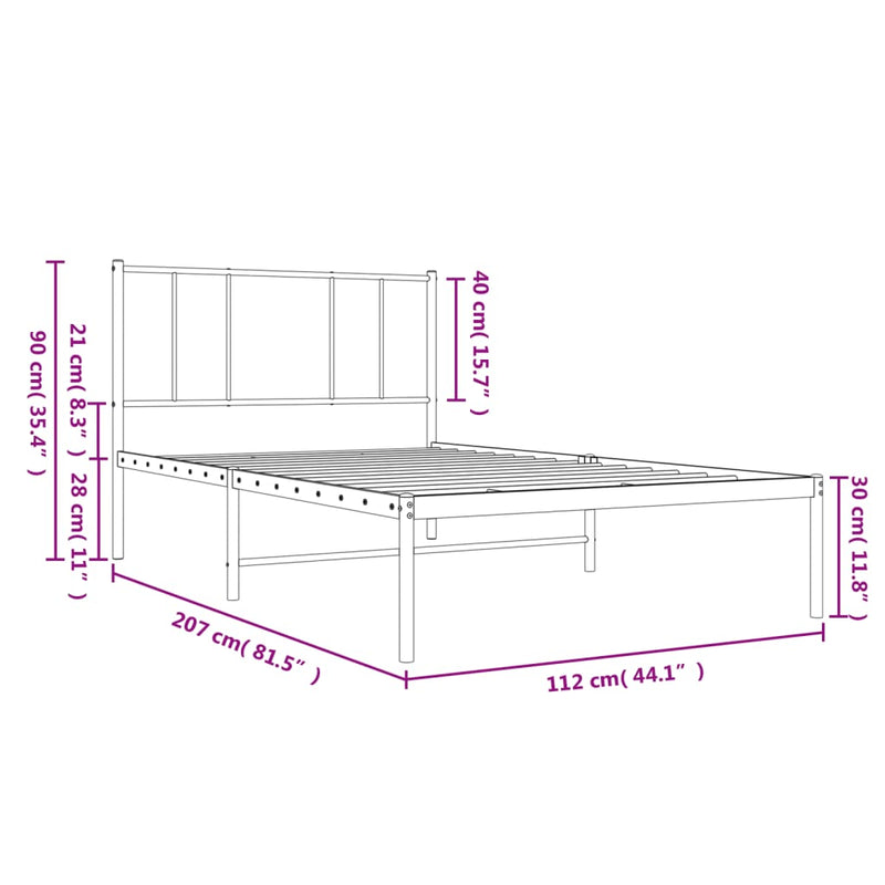 vidaXL Metal Bed Frame without Mattress with Headboard Black 107x203 cm King Single