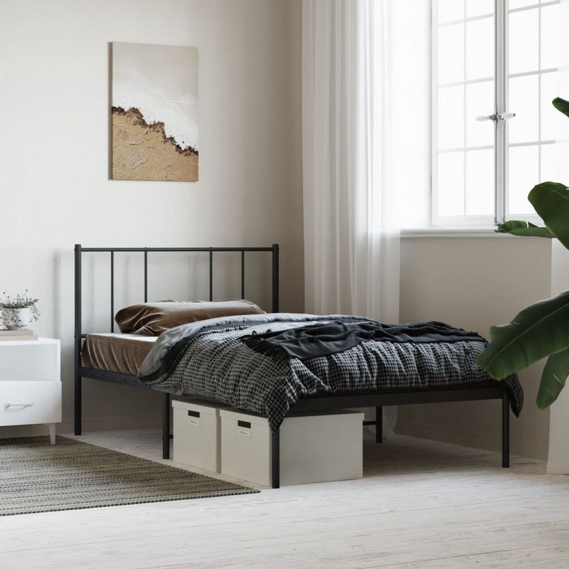 vidaXL Metal Bed Frame without Mattress with Headboard Black 107x203 cm King Single