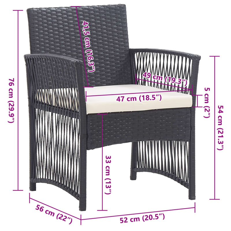 Garden Armchairs with Cushions 2 pcs Black Poly Rattan