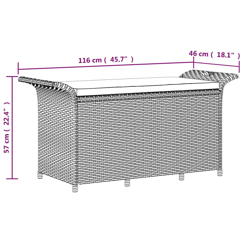 vidaXL Garden Bench with Cushion Black 116x46x57 cm Poly Rattan