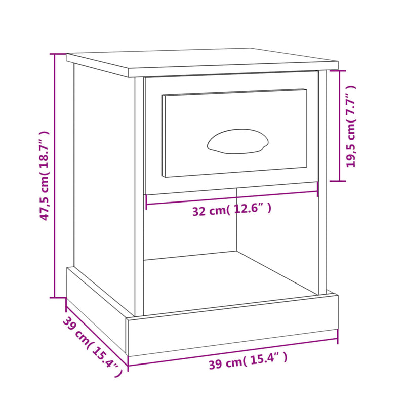 vidaXL Bedside Cabinet White 39x39x47.5 cm Engineered Wood