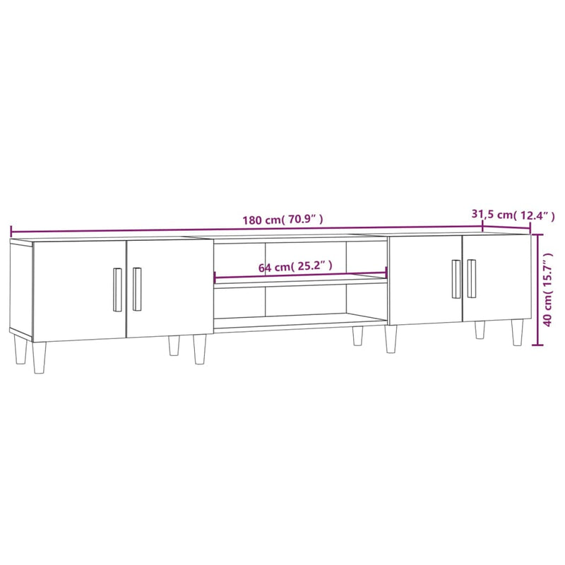 vidaXL TV Cabinet White 180x31.5x40 cm Engineered Wood