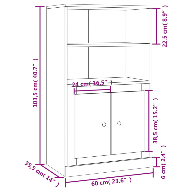 Highboard White 60x35.5x103.5 cm Engineered Wood