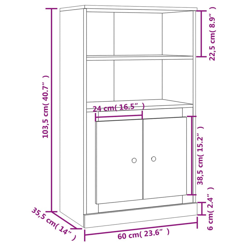 vidaXL Highboard White 60x35.5x103.5 cm Engineered Wood