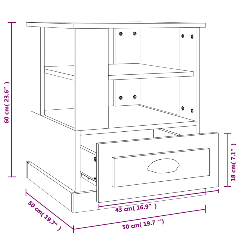 vidaXL Side Table High Gloss White 50x50x60 cm Engineered Wood