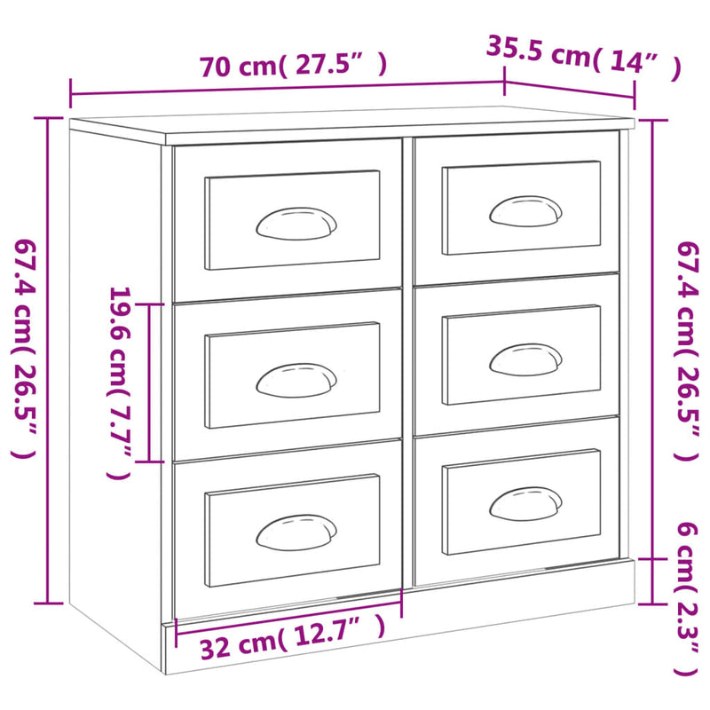 vidaXL Sideboard White 70x35.5x67.5 cm Engineered Wood