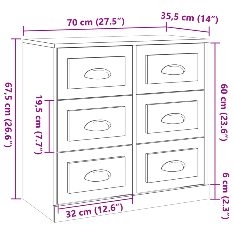 vidaXL Sideboard High Gloss White 70x35.5x67.5 cm Engineered Wood