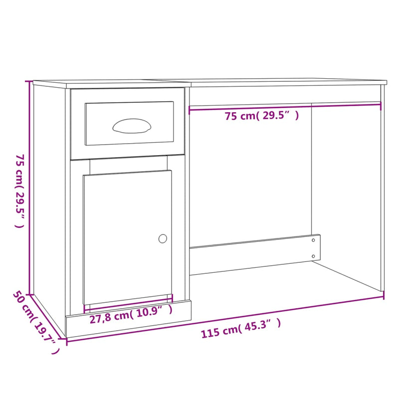 vidaXL Desk with Drawer White 115x50x75 cm Engineered Wood