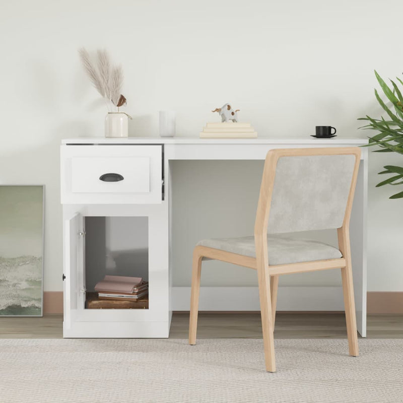 vidaXL Desk with Drawer High Gloss White 115x50x75 cm Engineered Wood