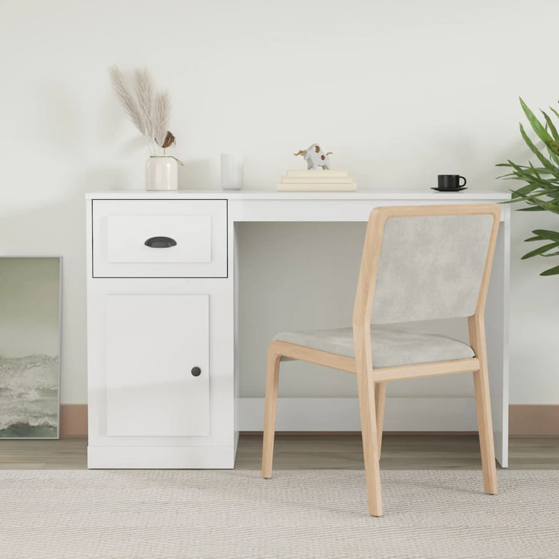 vidaXL Desk with Drawer High Gloss White 115x50x75 cm Engineered Wood
