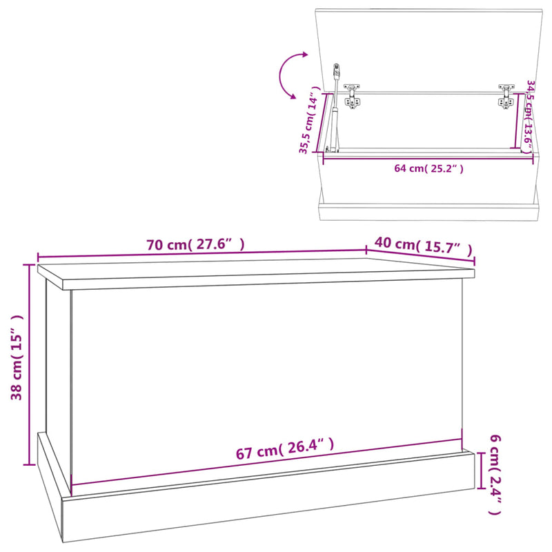 vidaXL Storage Box Sonoma Oak 70x40x38 cm Engineered Wood