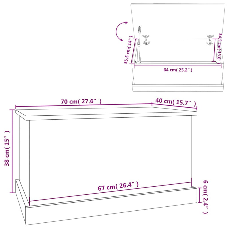 vidaXL Storage Box Smoked Oak 70x40x38 cm Engineered Wood