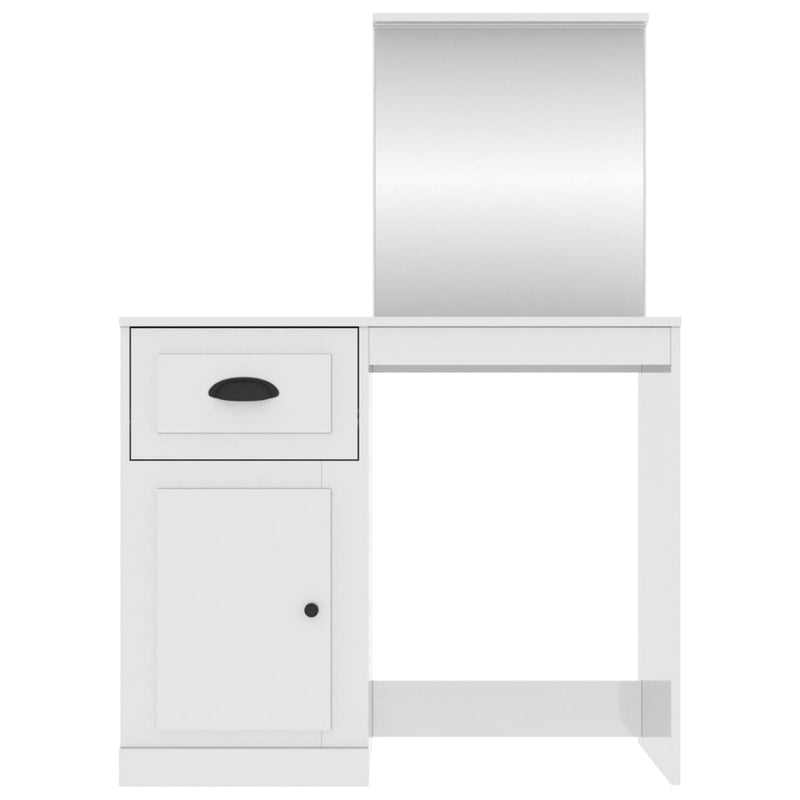 vidaXL Dressing Table with Mirror High Gloss White 90x50x132.5 cm Engineered Wood