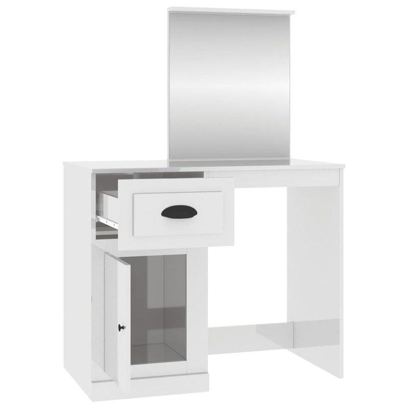 vidaXL Dressing Table with Mirror High Gloss White 90x50x132.5 cm Engineered Wood
