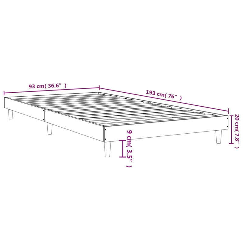 Bed Frame Sonoma Oak 92x187 cm Single Size Engineered Wood