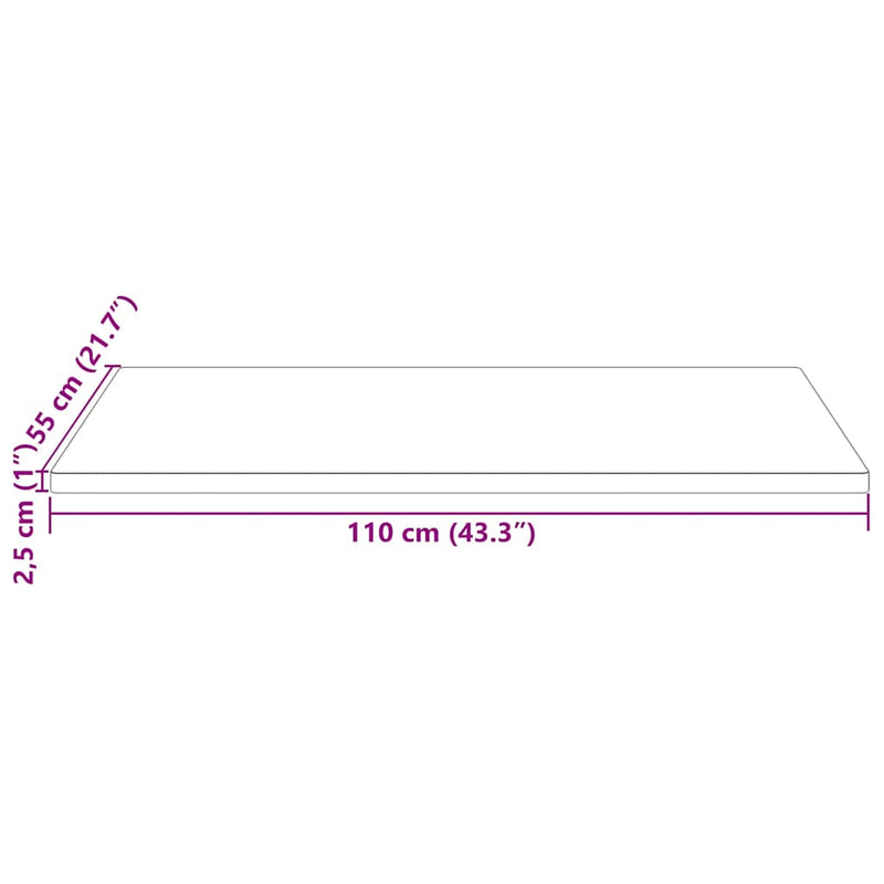 vidaXL Table Top 110x55x2.5 cm Solid Wood Pine Rectangular