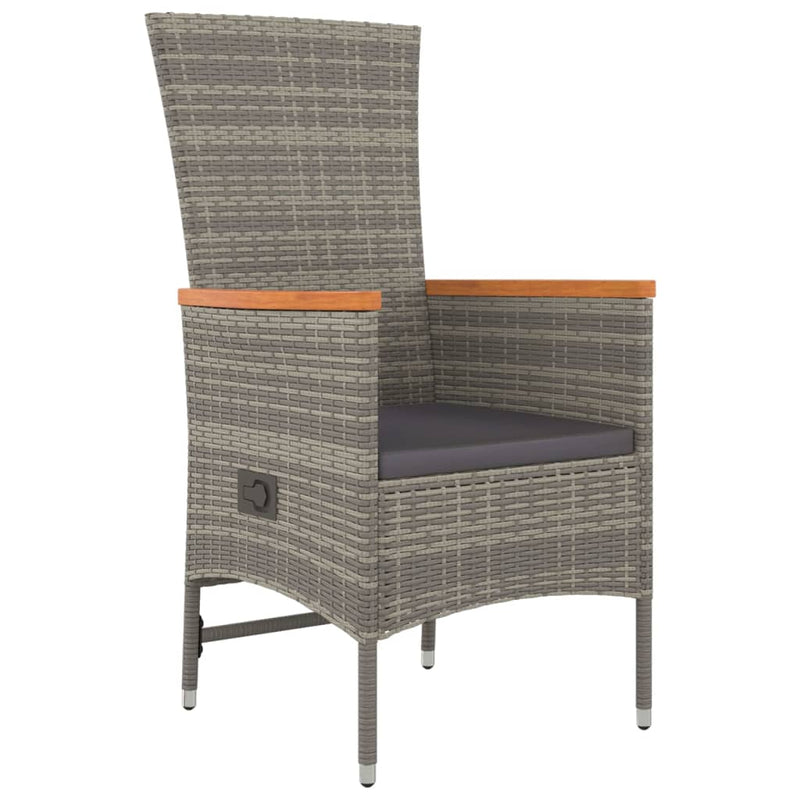vidaXL 3 Piece Garden Dining Set with Cushions Grey Poly Rattan