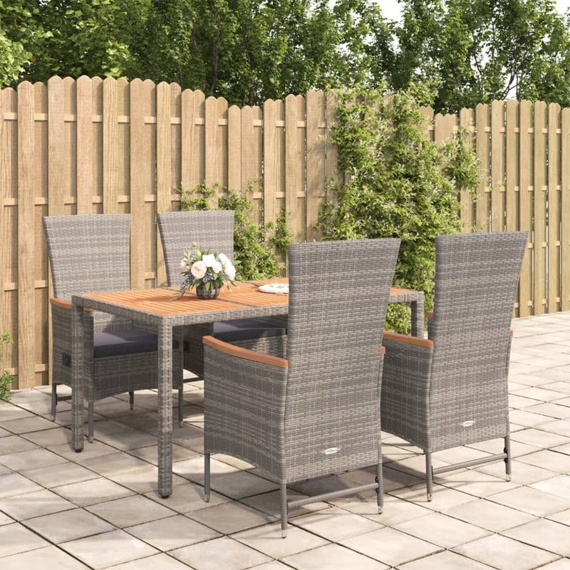vidaXL 5 Piece Garden Dining Set with Cushions Grey Poly Rattan