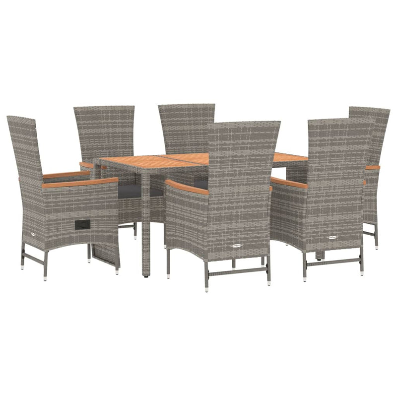 vidaXL 7 Piece Garden Dining Set with Cushions Grey Poly Rattan