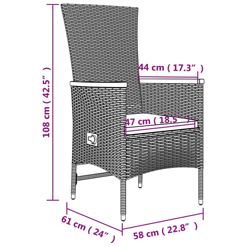 vidaXL 7 Piece Garden Dining Set with Cushions Grey Poly Rattan