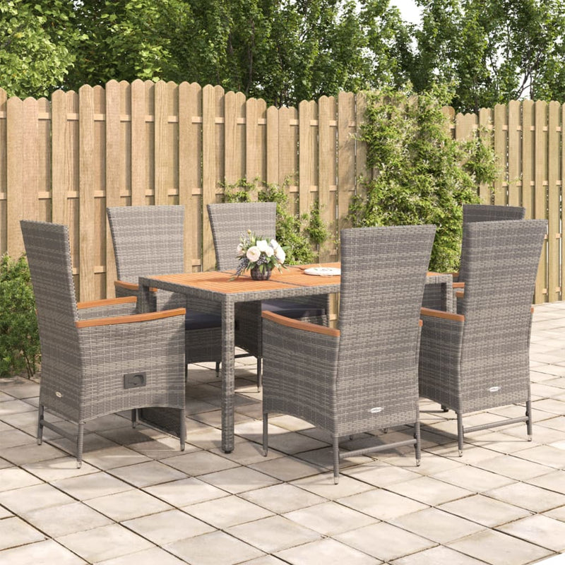 vidaXL 7 Piece Garden Dining Set with Cushions Grey Poly Rattan