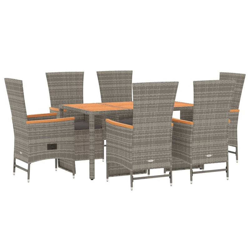 vidaXL 7 Piece Garden Dining Set with Cushions Grey Poly Rattan